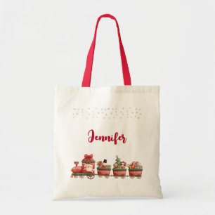 Whimsical Vintage-kersttrein met speelgoed Tote Bag