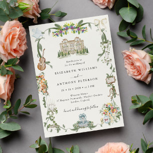 Whimsical Vintage Regency Romantische Tuin Trouwda Kaart