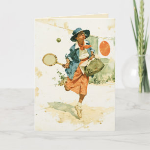 Whimsical Vintage Tennis Dame Kaart