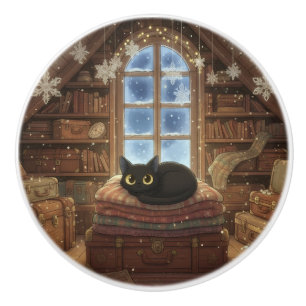 Whimsical Vintage Zolder Zwarte Kat Keramische Knop