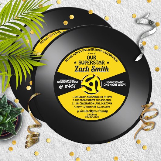 Whimsical  Vinyl 45 Record Party Kaart