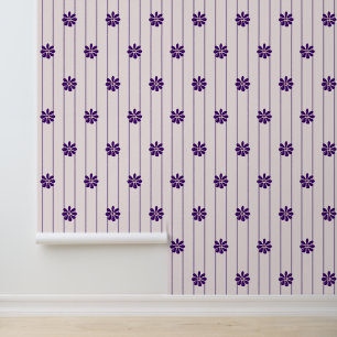 Whimsical Violet & Blush Stripes - Paarse Bloemen Behang