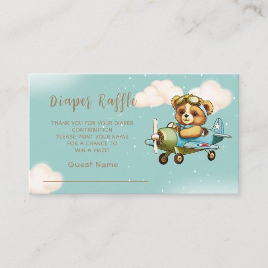 Whimsical Vliegtuig Schattige Teddy Bear Luier Raf Informatiekaartje (Voorkant)