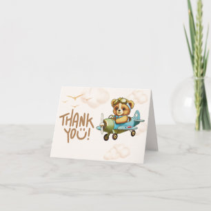 Whimsical Vliegtuig Teddy Bear Baby shower Bedankkaart