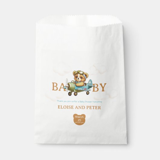 Whimsical Vliegtuigpiloot Teddy Bear Baby shower Bedankzakje (Voorkant)
