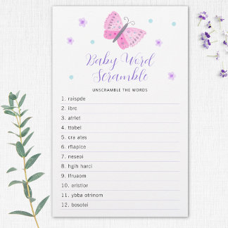 Whimsical Vlinders Baby shower Woordspel