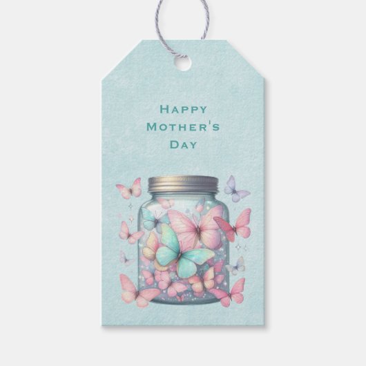 Whimsical Vlinders in een Pot Moederdag Cadeaulabel (Voorkant)