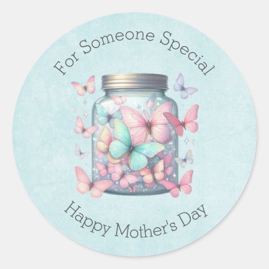 Whimsical Vlinders in een Pot Moederdag Ronde Sticker (Voorkant)