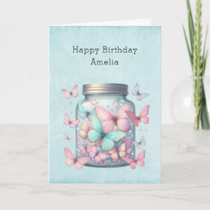 Whimsical Vlinders in een Pot Verjaardag Kaart