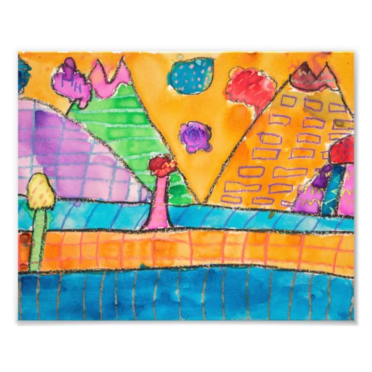 Whimsical Volcano Landscape 8x10 Print Foto Afdruk (Voorkant)