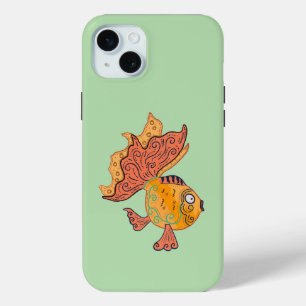 Whimsical Volkskunst Goudvis Boho Wervelende Fan iPhone 15 Mini Hoesje