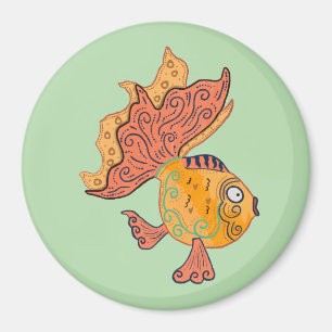 Whimsical Volkskunst Goudvis Boho Wervelende Fan Magneet