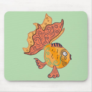 Whimsical Volkskunst Goudvis   Boho Wervelende Fan Muismat