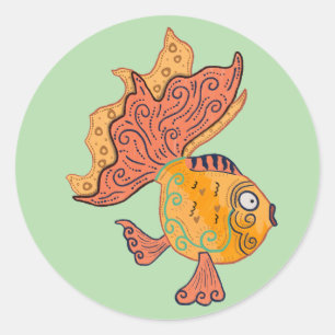 Whimsical Volkskunst Goudvis Boho Wervelende Fan Ronde Sticker