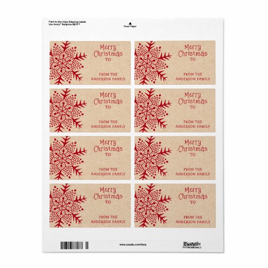 Whimsical volkskunst sneeuwvlok naar Kraft van cad Etiket (Full Sheet)