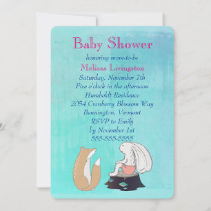 Whimsical Vos en Konijn Turquoise Baby Shower Kaart