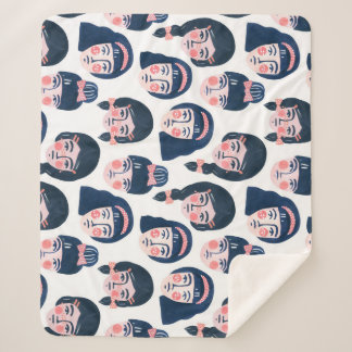 Whimsical Vrouwen: Cartoon Gezichtskunst Sherpa Deken