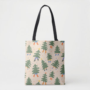 Whimsical Walking Christmas Trees Patroon Draagtas
