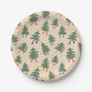 Whimsical Walking Christmas Trees Patroon Papieren Bordje