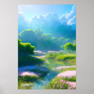 Whimsical Wanderlust, Fields of Green and Pink Poster