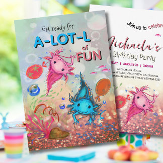 Whimsical Watercolor Axolotl Meisje Verjaardag Kaart