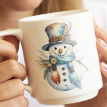 Whimsical Watercolor Boho Sneeuwman Kerstmis