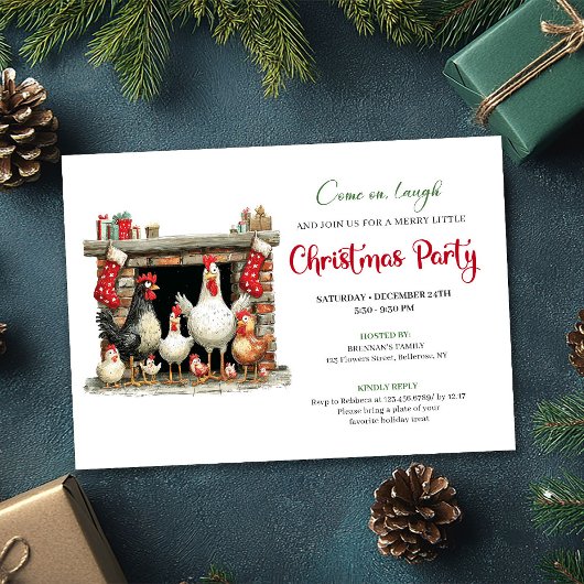Whimsical Watercolor Chickens Christmas Party Kaart