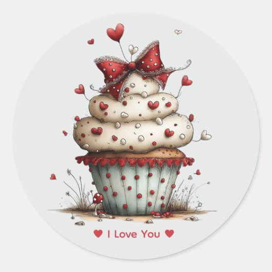 Whimsical Watercolor Cupcake Love Sticker (Devant)