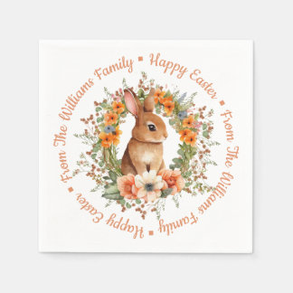 Whimsical Watercolor Floral Easter Bunny Orange Servet