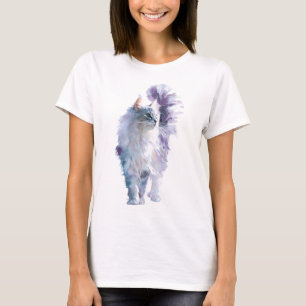 Whimsical Watercolor Fluffy Maine Coon Kat Vrouwen T-shirt