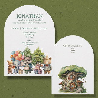 Whimsical Watercolor Forest Birthday Invitation