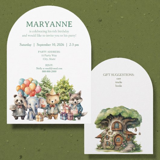 Whimsical Watercolor Forest Birthday Invitation Kaart