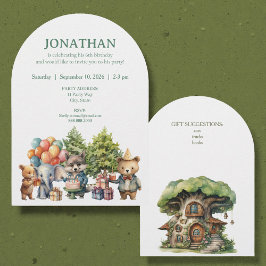 Whimsical Watercolor Forest Birthday Invitation Kaart