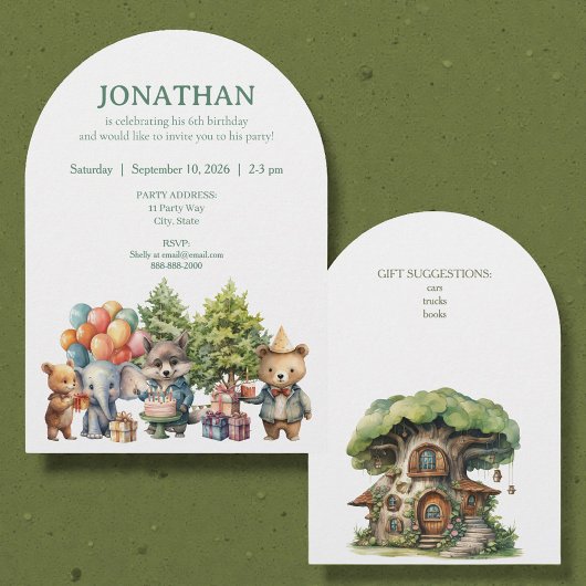Whimsical Watercolor Forest Birthday Invitation Kaart