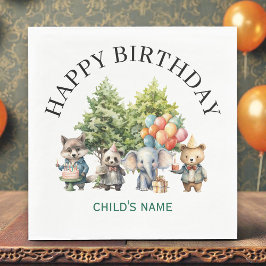 Whimsical Watercolor Forest Birthday Servet