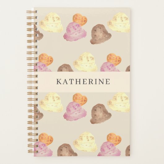 Whimsical Watercolor Ice Cream Scoops Planner (Devant)