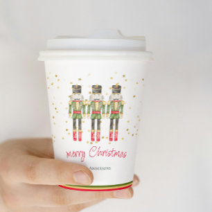 Whimsical Watercolor Notenkrakers Kerstfeest Papieren Bekers