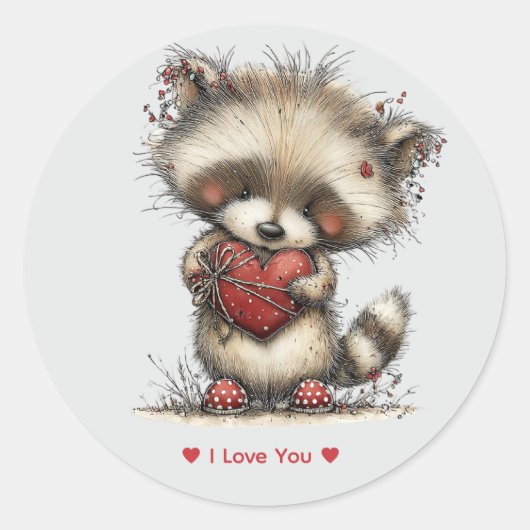 Whimsical Watercolor Raccoon Love Sticker (Devant)