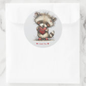 Whimsical Watercolor Raccoon Love Sticker (Sac)