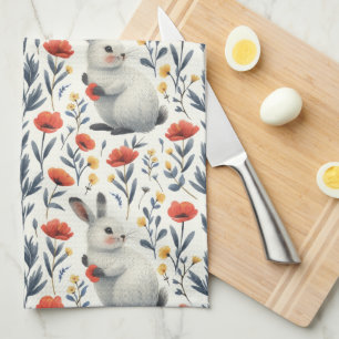 Whimsical Watercolor Weide Konijn Pasen Theedoek