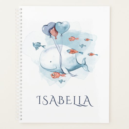 Whimsical Watercolor Whale and Fishes (Devant)