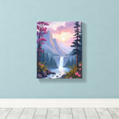 Whimsical Waterfall | Magical Floral Landscape Canvas Afdruk (Insitu (Houten vloer))