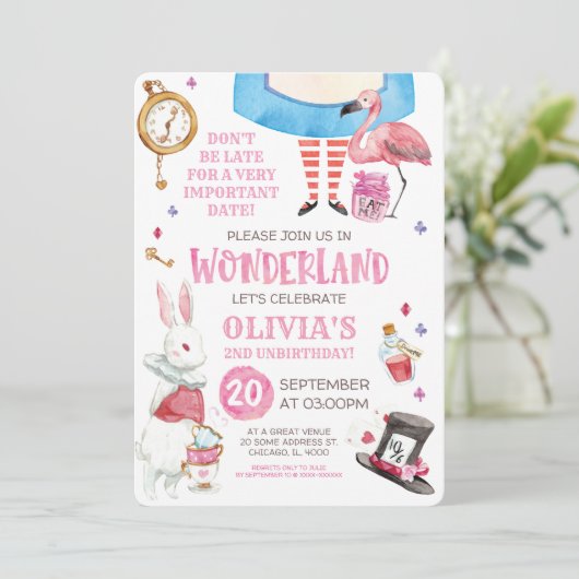 Whimsical Waterverf Alice in Wonderland Birthday Kaart (Staand voorkant)