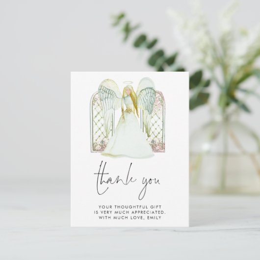 Whimsical Waterverf Angel White Script Bedankt Briefkaart (Staand voorkant)