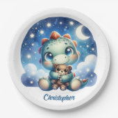 Whimsical waterverf baby dino knuffelen beer papieren bordje (Voorkant)