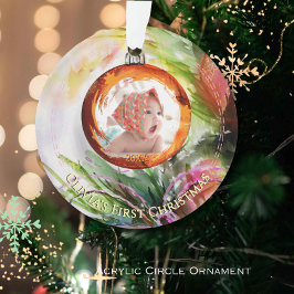 Whimsical Waterverf Baby's eerste kerstfoto Ornament