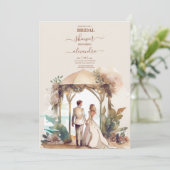 Whimsical Waterverf Beach Destination Wedding Kaart (Staand voorkant)