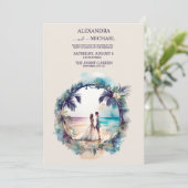 Whimsical Waterverf Beach Destination Wedding Kaart (Staand voorkant)