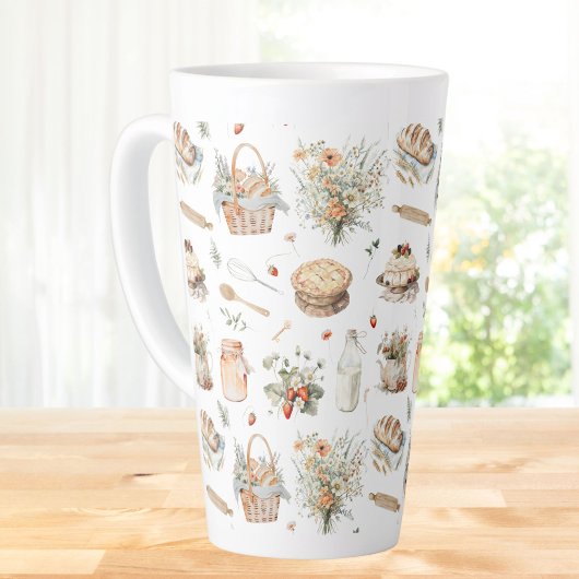 Whimsical Waterverf Bloemen Aardbei Land Latte Mok