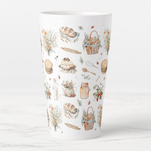 Whimsical Waterverf Bloemen Aardbei Land Latte Mok (Voorkant)